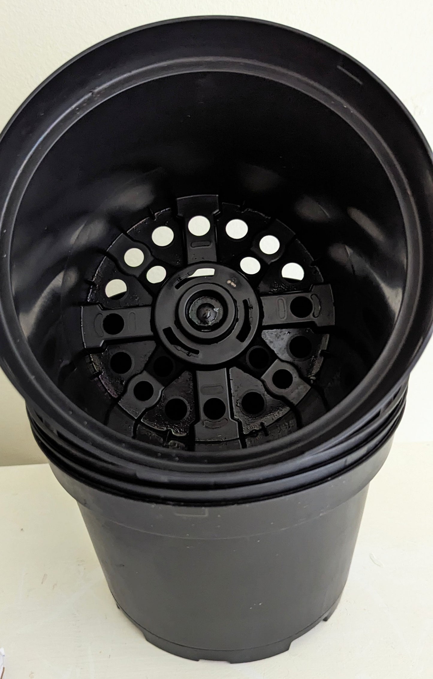 Four plastic 6 inch diameter plant growing pots with good drainage for transplants and  seeds.